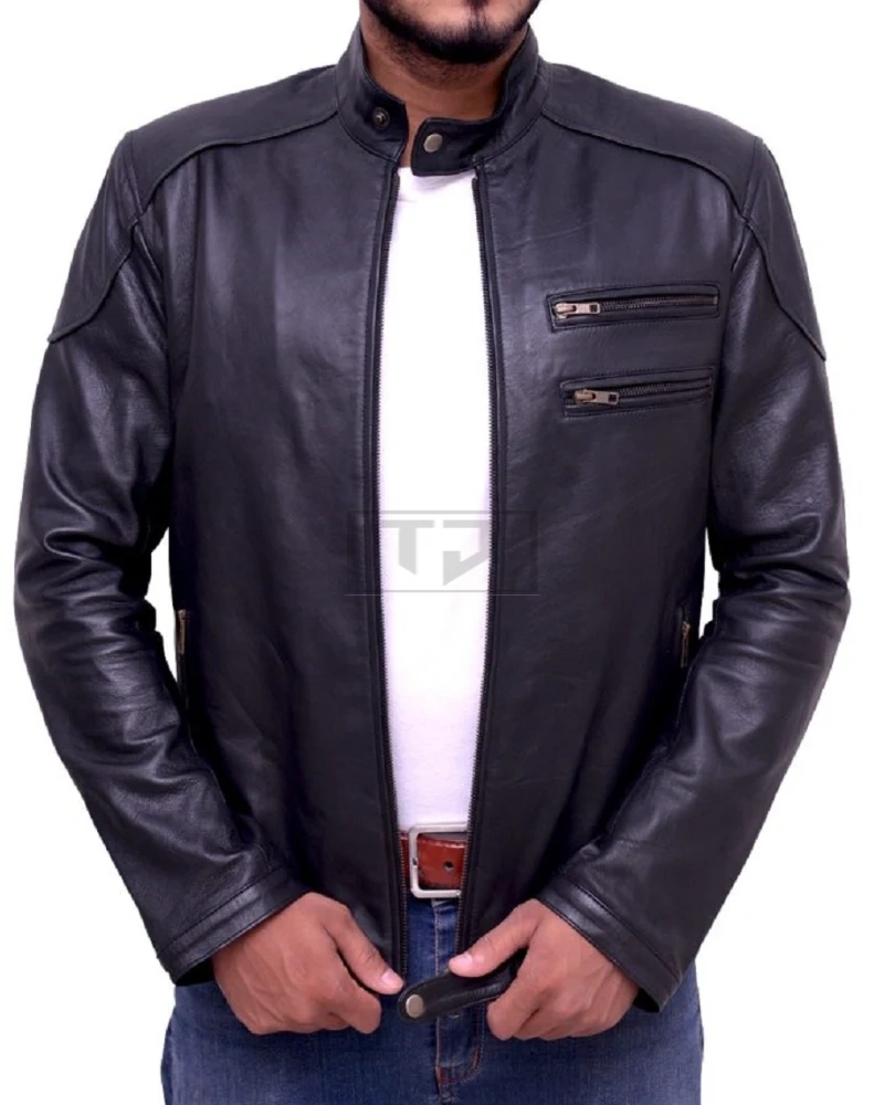 Men's Dark Blue Leather Jacket - image 1