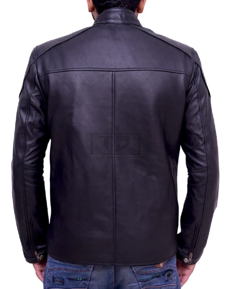 Men's Dark Blue Leather Jacket - image 2