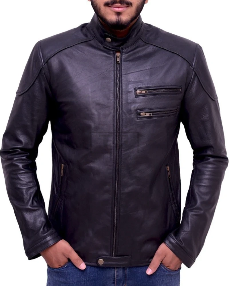 Men's Dark Blue Leather Jacket - image 3