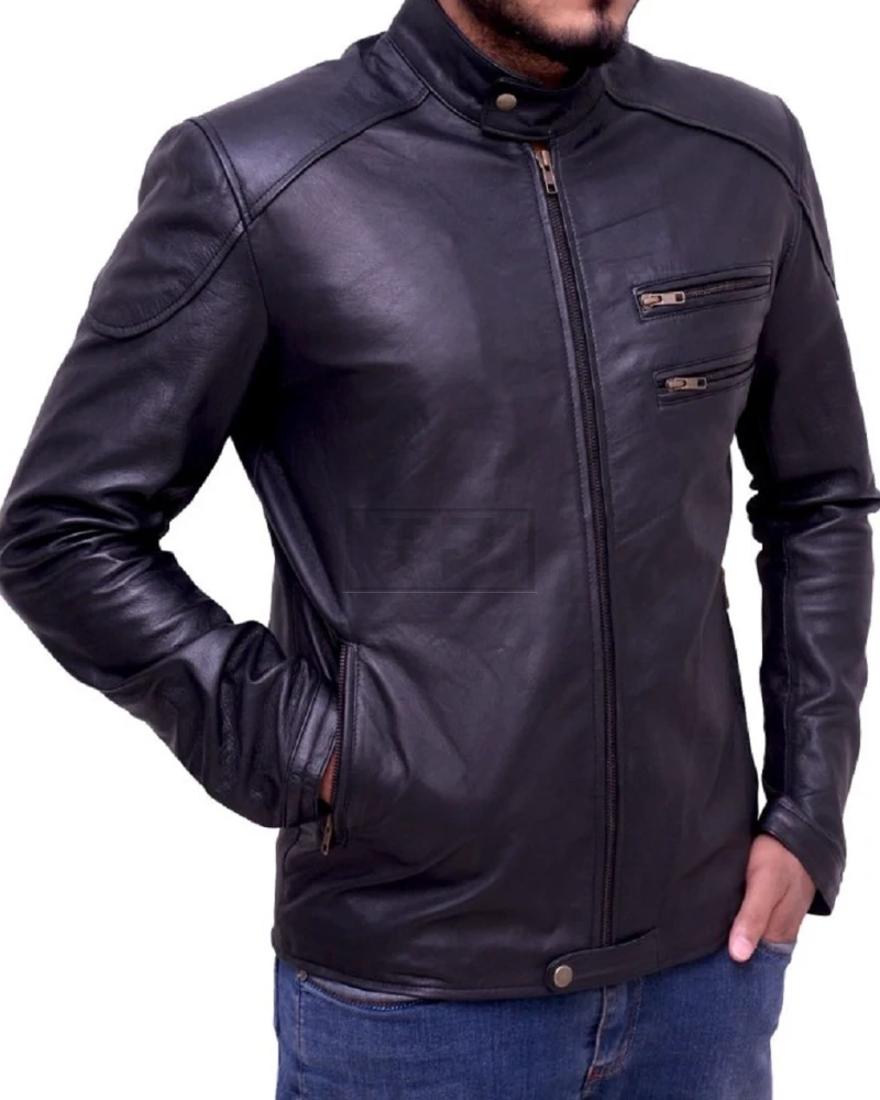 Men's Dark Blue Leather Jacket - image 4