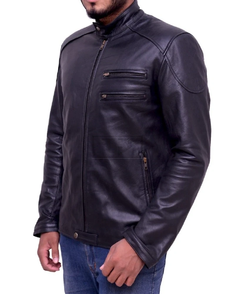 Men's Dark Blue Leather Jacket - image 5