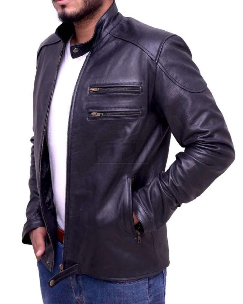 Men's Dark Blue Leather Jacket - image 6
