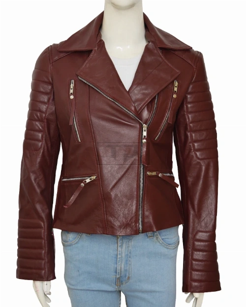 Women Maroon Leather Jacket - image 1