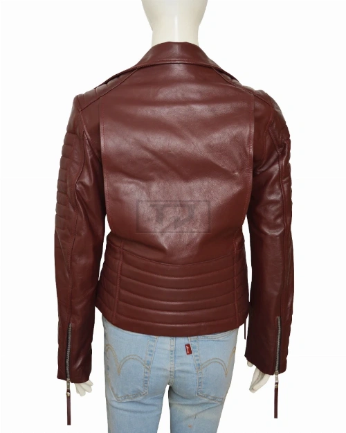 Women Maroon Leather Jacket - image 2