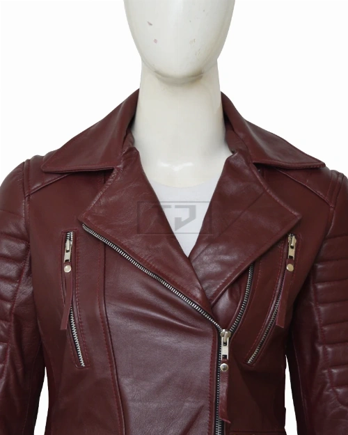 Women Maroon Leather Jacket - image 4