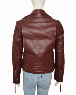 Women Maroon Leather Jacket - image 2