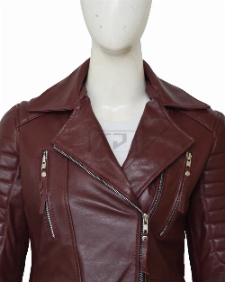 Women Maroon Leather Jacket - image 4