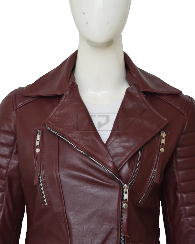 Women Maroon Leather Jacket - image 4