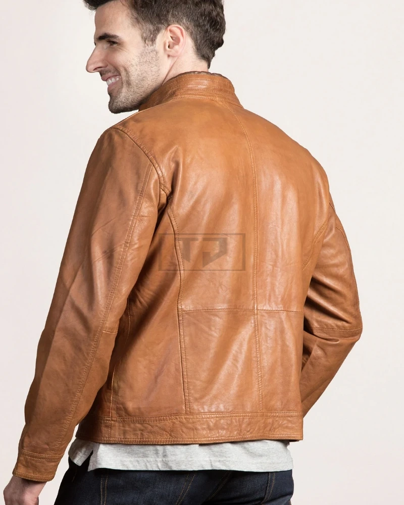 Classic Men Tan Leather Jacket - image 2