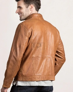 Classic Men Tan Leather Jacket - image 2
