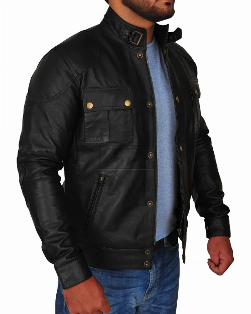 Men's Black Racer Leather Jacket - image 3