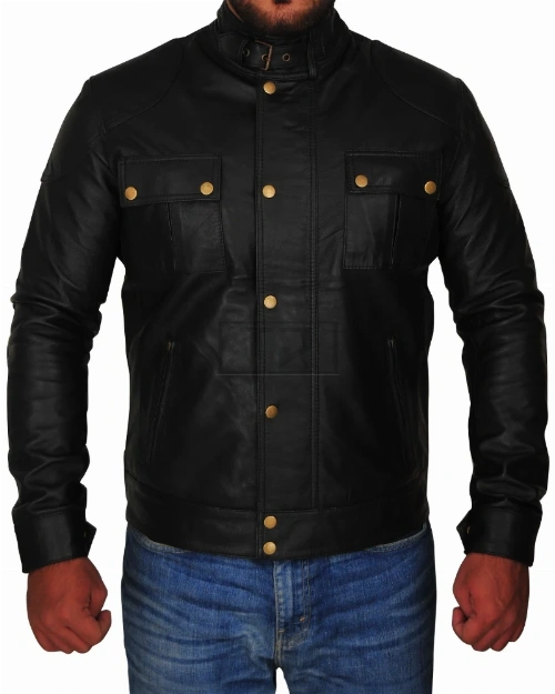 Men's Black Racer Leather Jacket - image 5