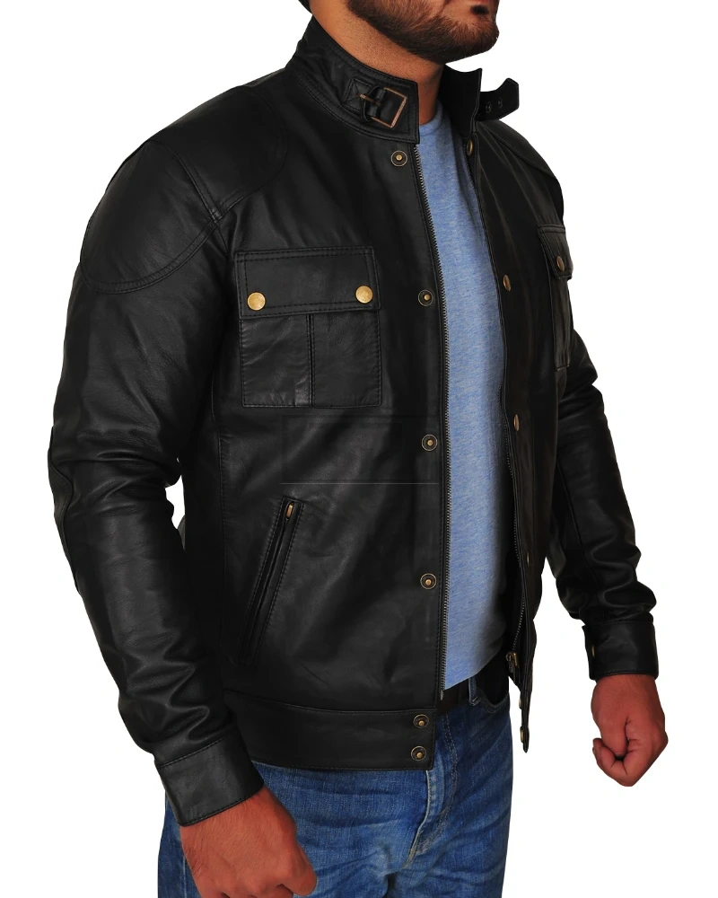 Men's Black Racer Leather Jacket - image 3