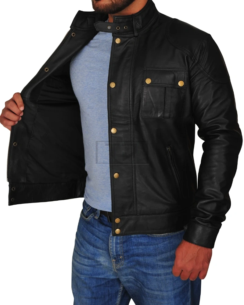 Men's Black Racer Leather Jacket - image 4