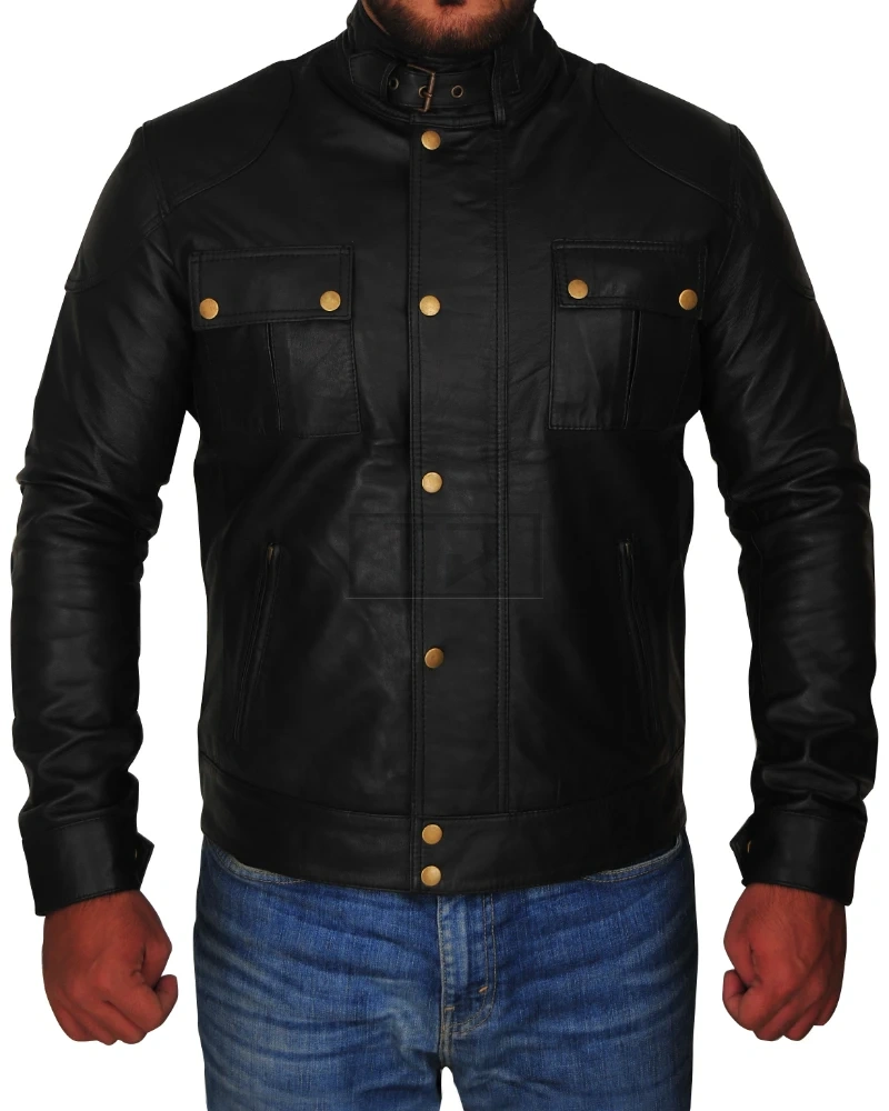 Men's Black Racer Leather Jacket - image 5