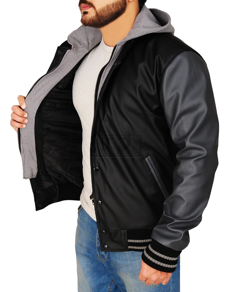 Varsity Black & Grey Hoodie Jacket - image 4