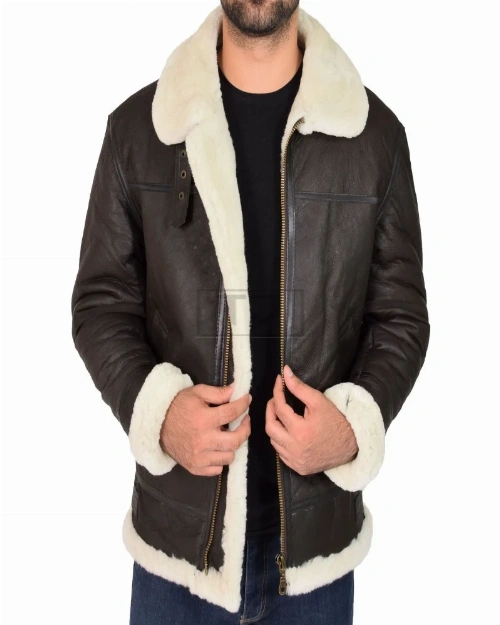 Men Jet Black B3 Bomber Leather Jacket - image 1