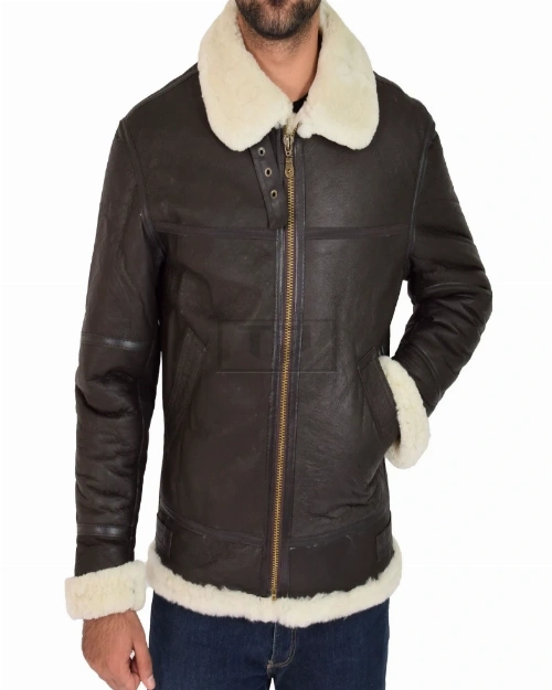 Men Jet Black B3 Bomber Leather Jacket - image 3