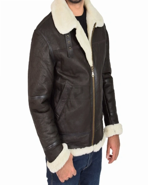 Men Jet Black B3 Bomber Leather Jacket - image 4