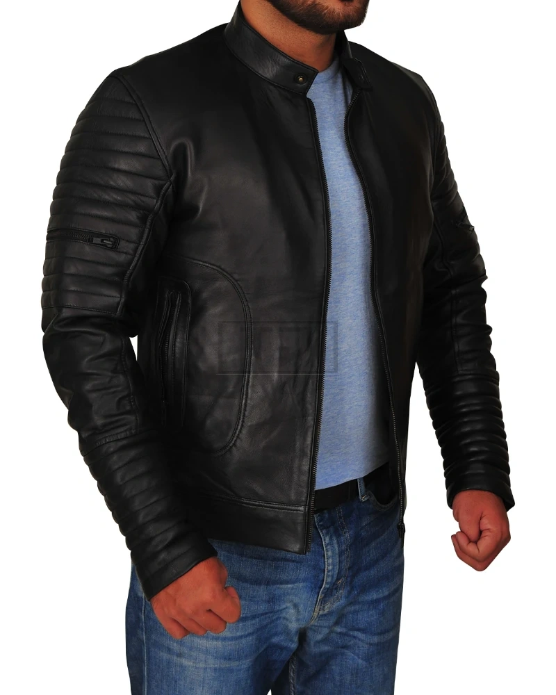 Dapper Black Leather Jacket For Men - image 3