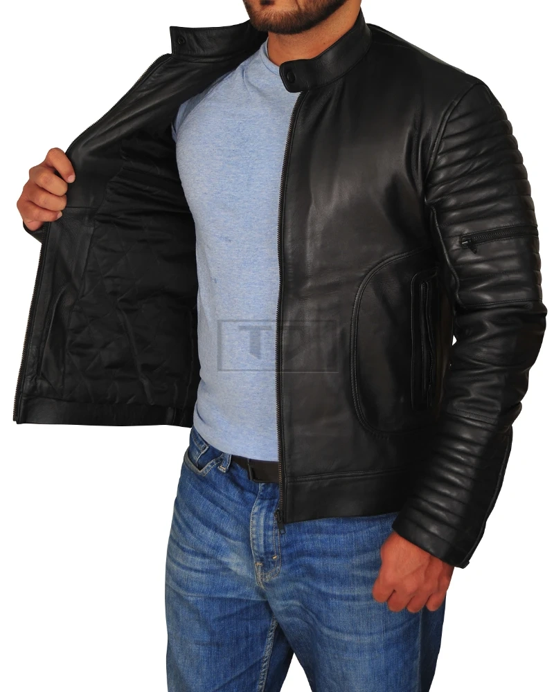 Dapper Black Leather Jacket For Men - image 4