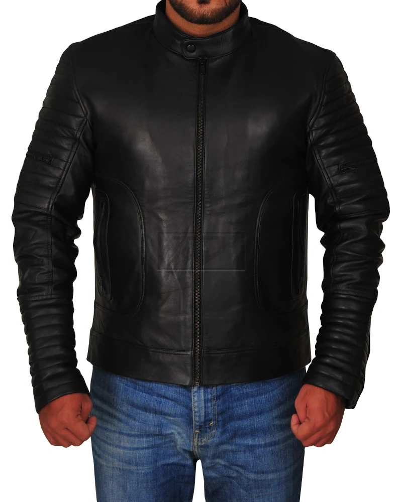 Dapper Black Leather Jacket For Men - image 5