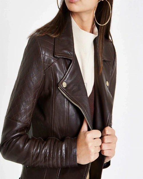 Women Dark Brown Leather Jacket - image 4