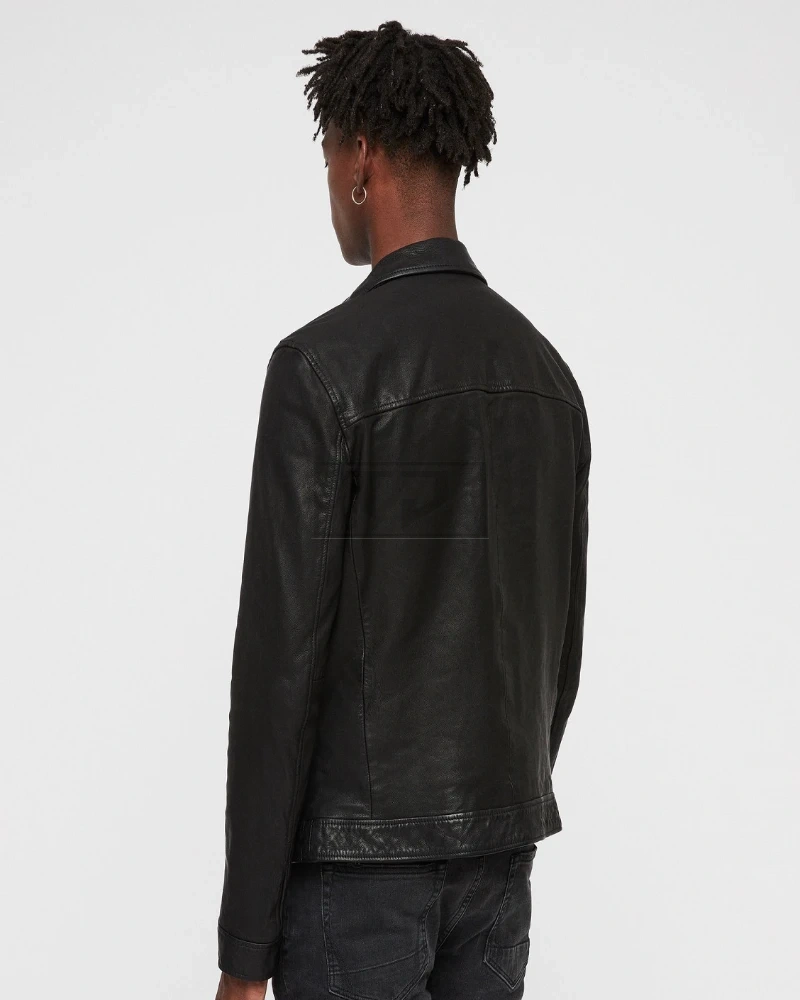 Men Black Causal Leather Jacket - image 2