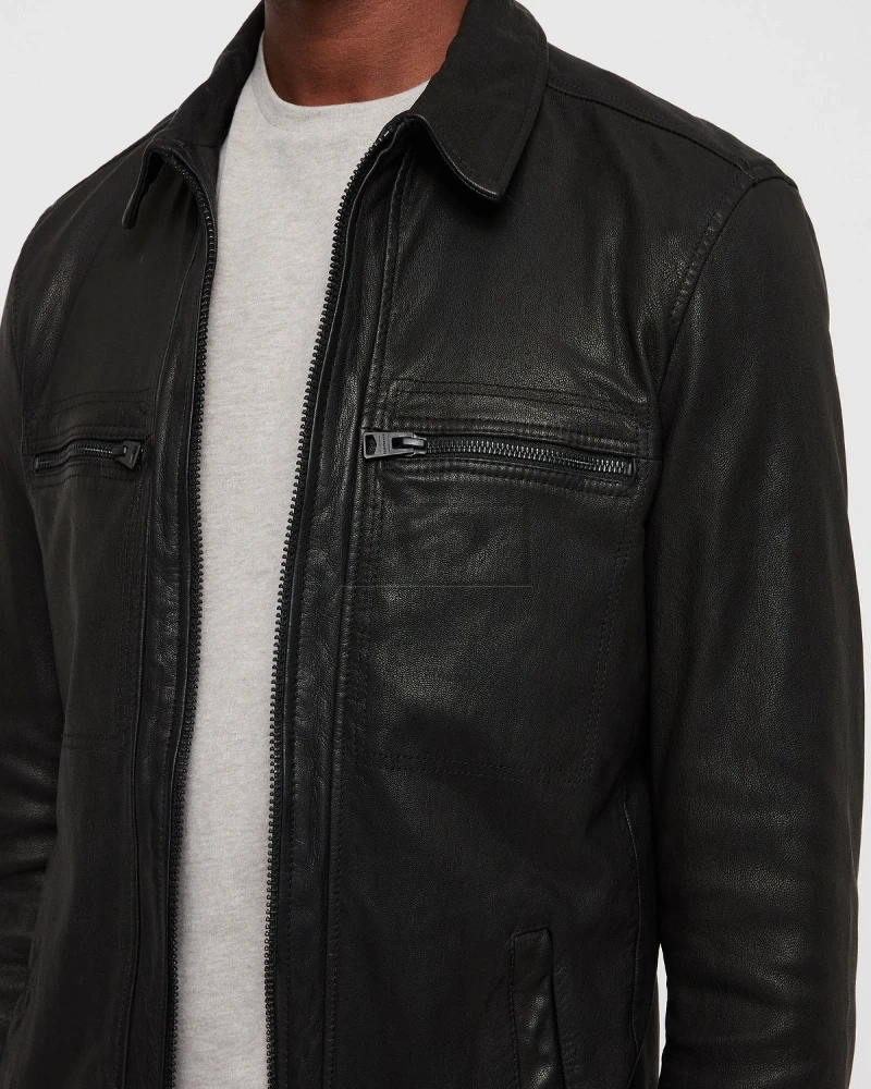 Men Black Causal Leather Jacket - image 4
