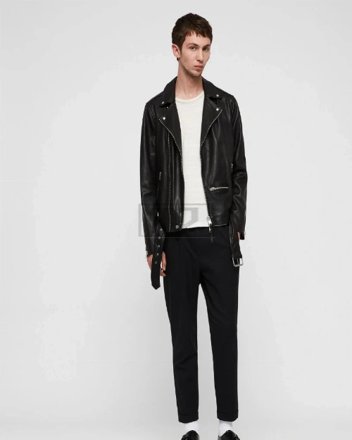 Men Coal Black Biker Jacket - image 1