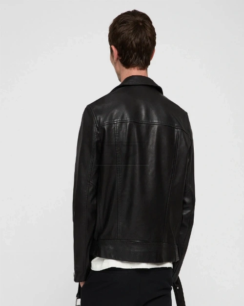 Men Coal Black Biker Jacket - image 2