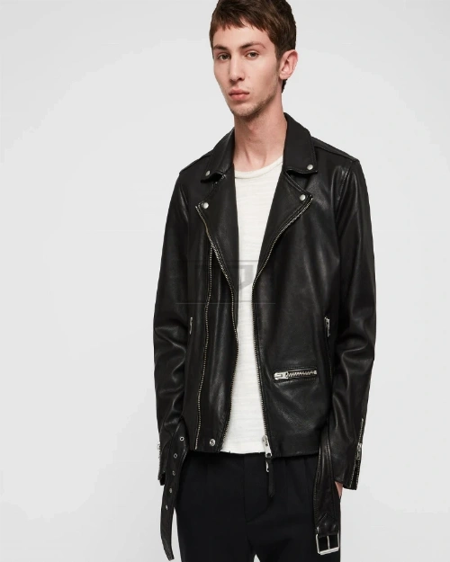 Men Coal Black Biker Jacket - image 3