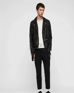 Men Coal Black Biker Jacket - image 1