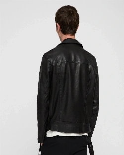 Men Coal Black Biker Jacket - image 2