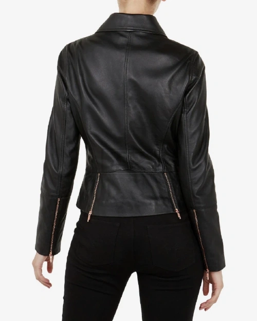 Women Pitch Black Biker Jacket - image 2