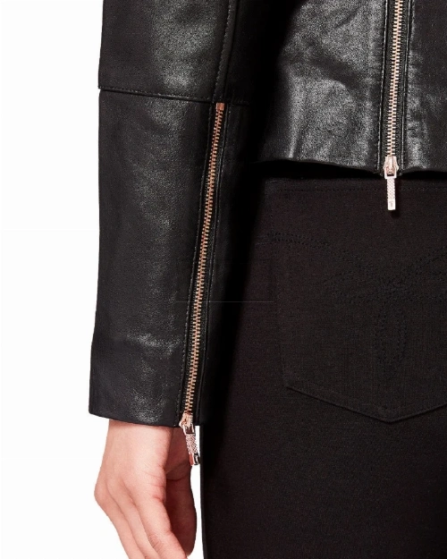 Women Pitch Black Biker Jacket - image 4