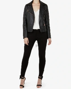 Women Pitch Black Biker Jacket - image 1