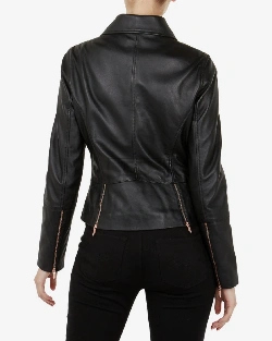 Women Pitch Black Biker Jacket - image 2