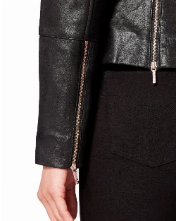 Women Pitch Black Biker Jacket - image 4