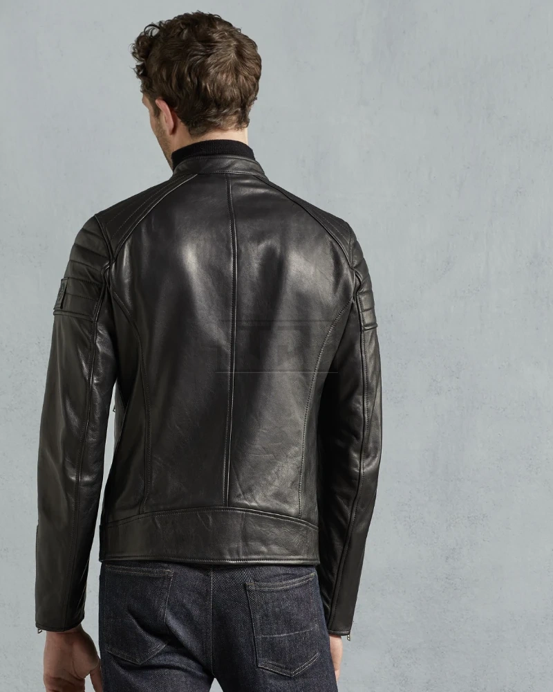 Men Simple Black Biker Leather Jacket - image 2