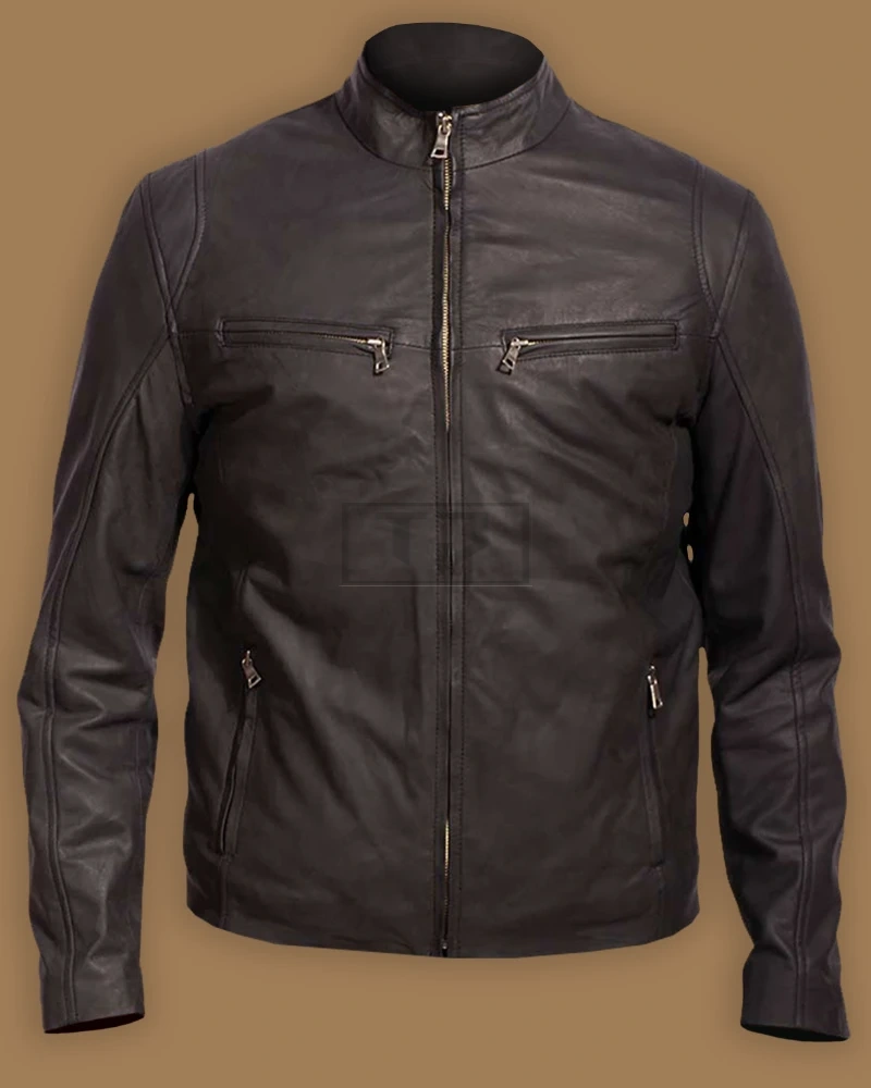 Men Black Biker Leather Jacket - image 1
