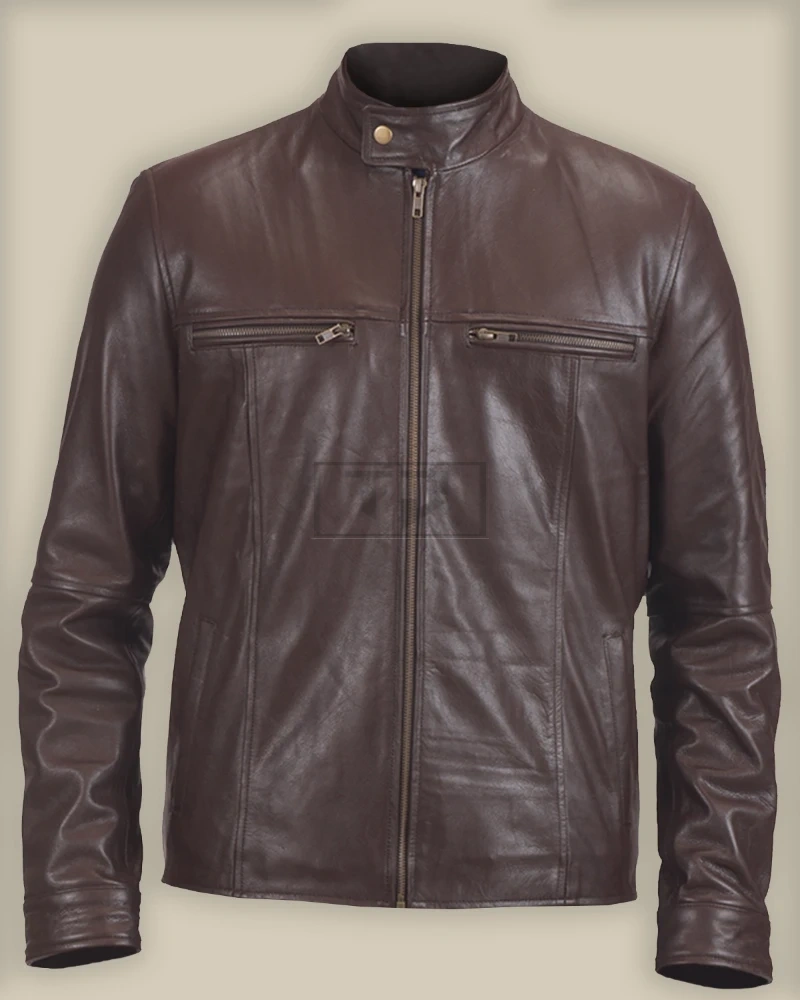 Men Brown Biker Leather Jacket - image 1