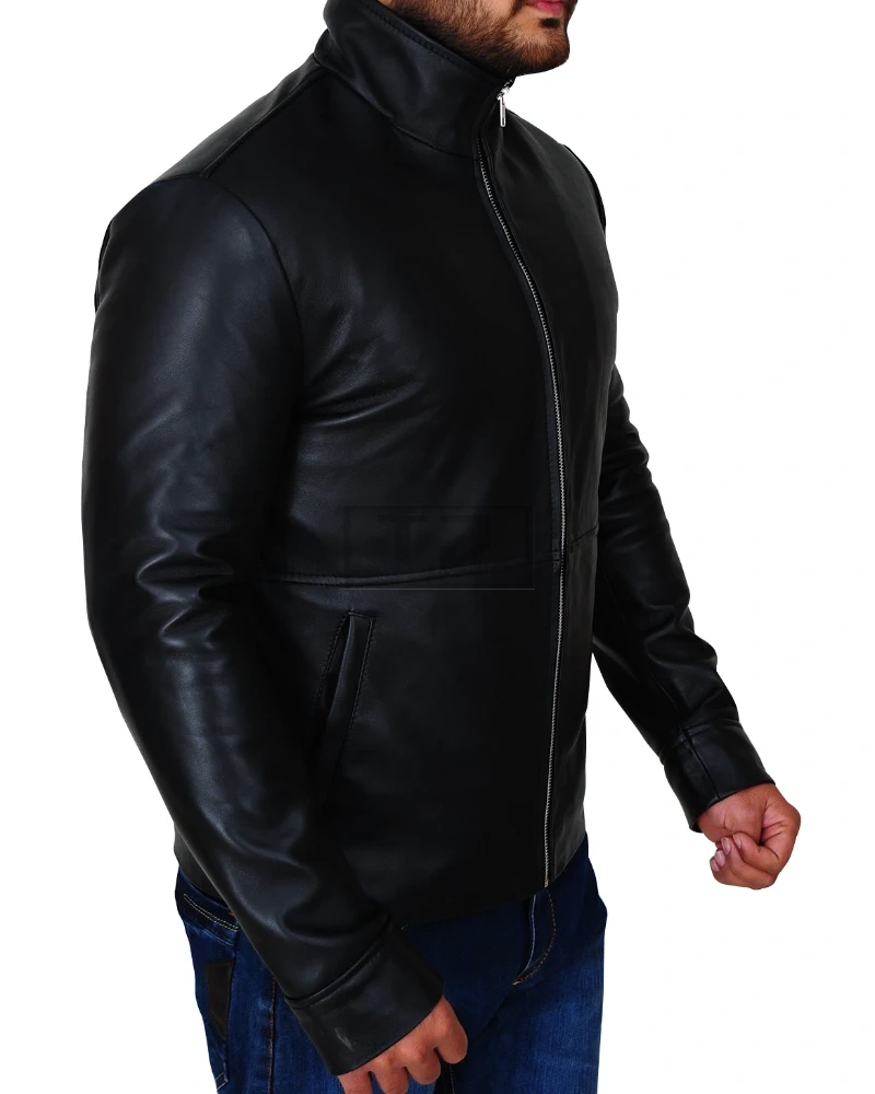 Men's Simple Black Leather Jacket - image 3