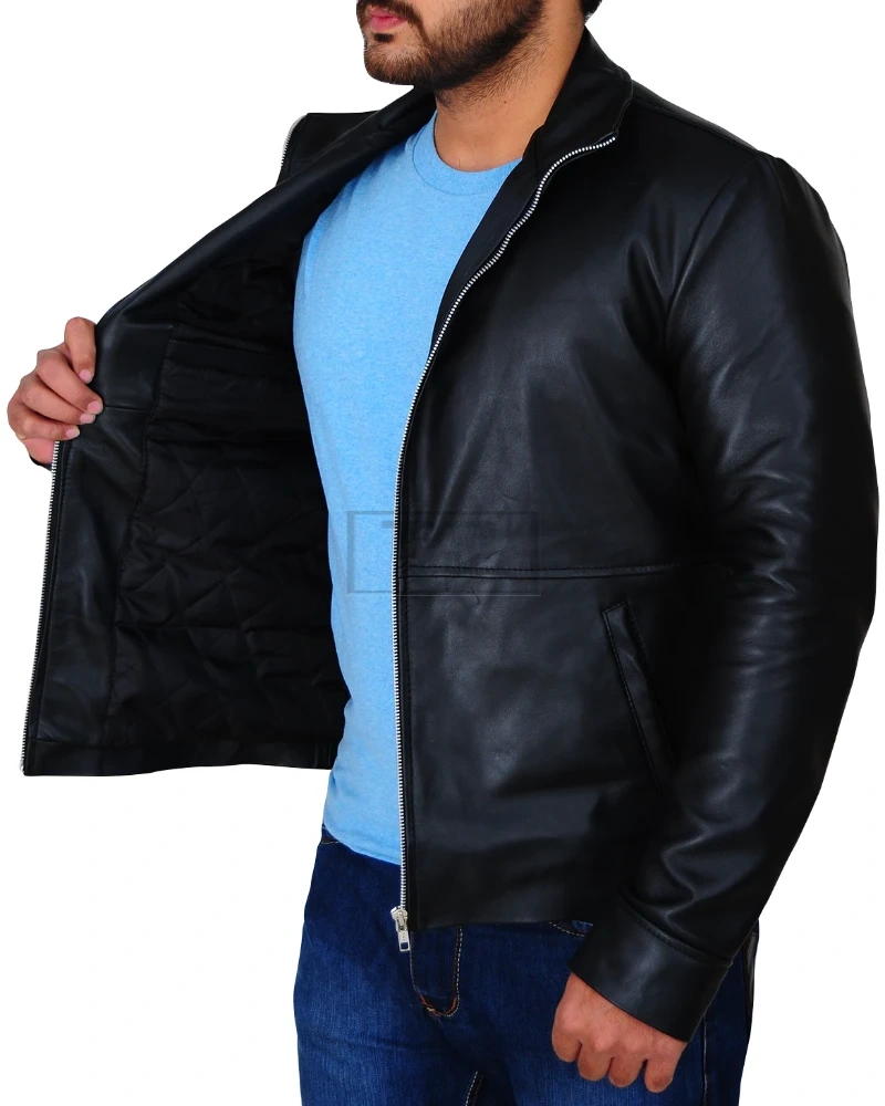 Men's Simple Black Leather Jacket - image 4