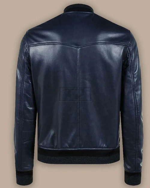 Men Navy Blue Bomber Jacket - image 2