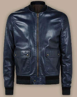 Men Navy Blue Bomber Jacket - image 1