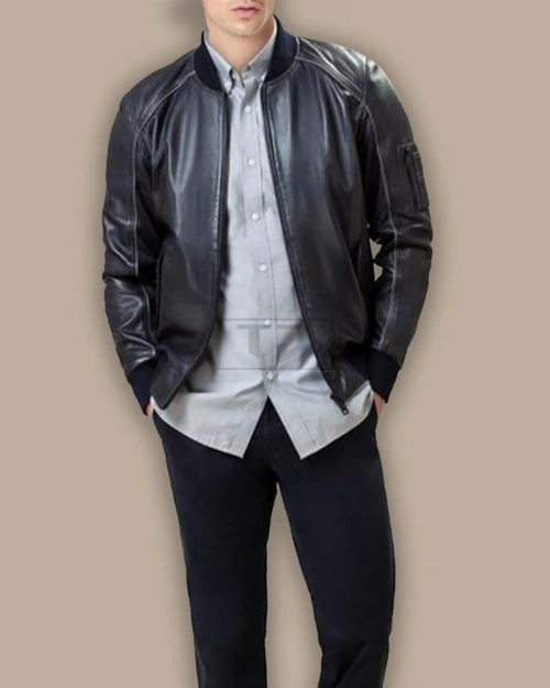 Men Black Bomber Jacket - image 3