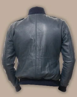 Men Blue Bomber Leather Jacket - image 2