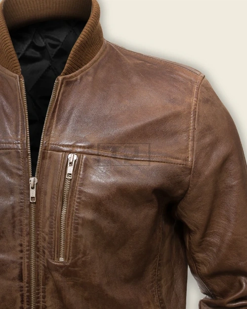 Men Tawny Brown Bomber Jacket - image 3