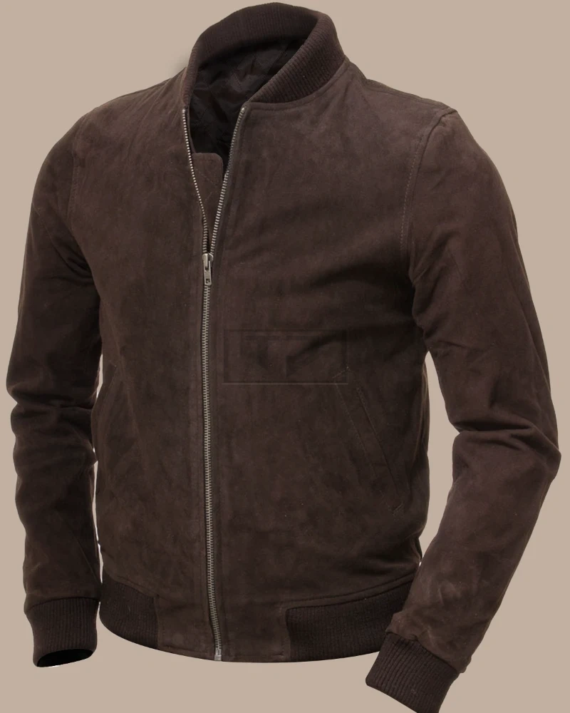 Men Brown Suede Bomber Jacket - image 1